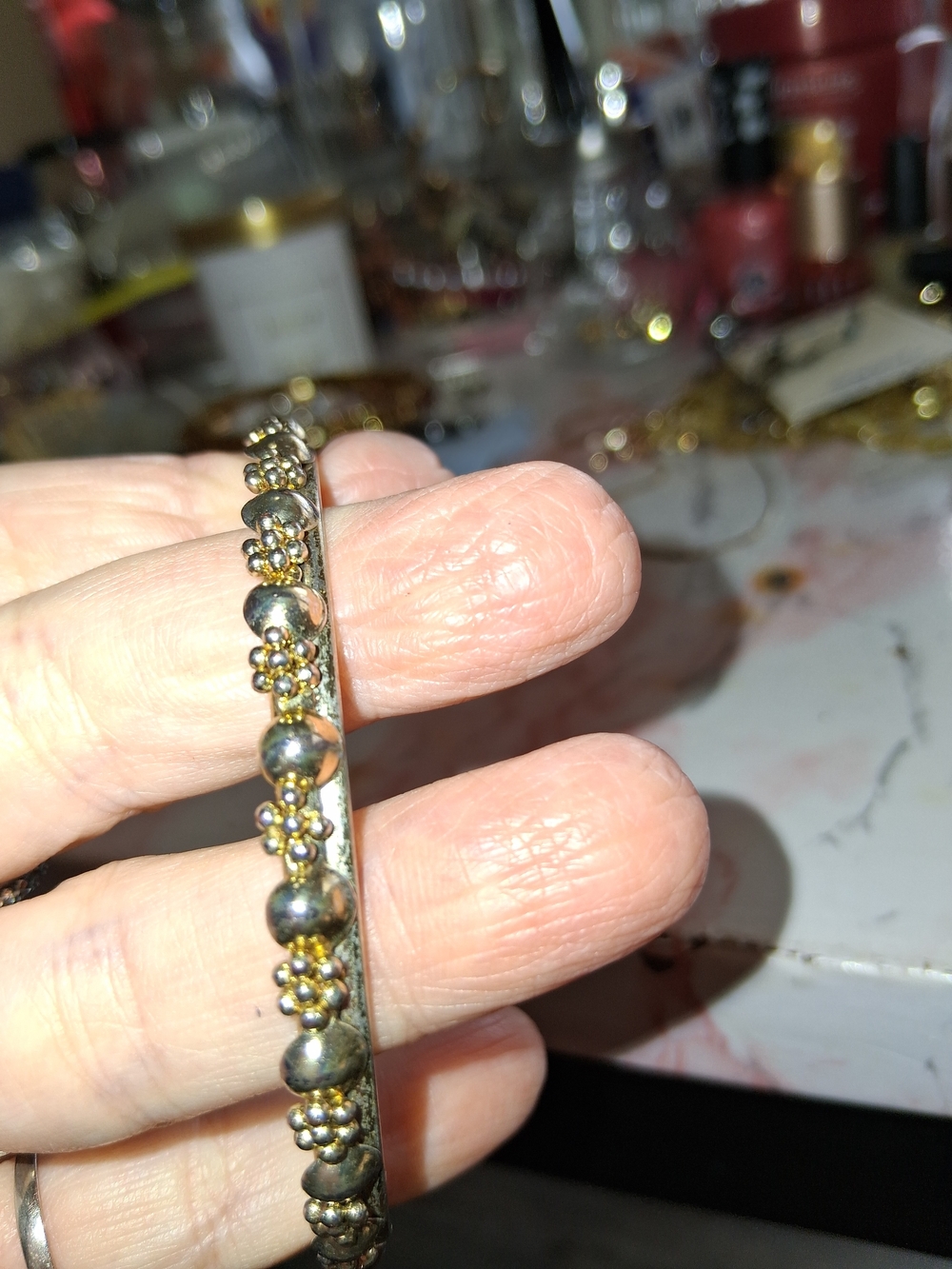 Gold-Tone Beaded Flower Bangle Bracelet